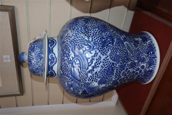 A pair of large Chinese blue and white vases and covers height 53cm